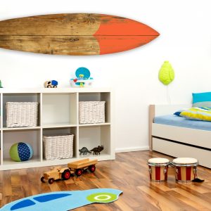 18 x 1 x 76 Wood Brown Surf On Surfboard Wall Art