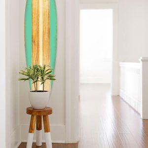 18" x 1" x 76" Wood, Green, Malibu Surfboard Wall Art features