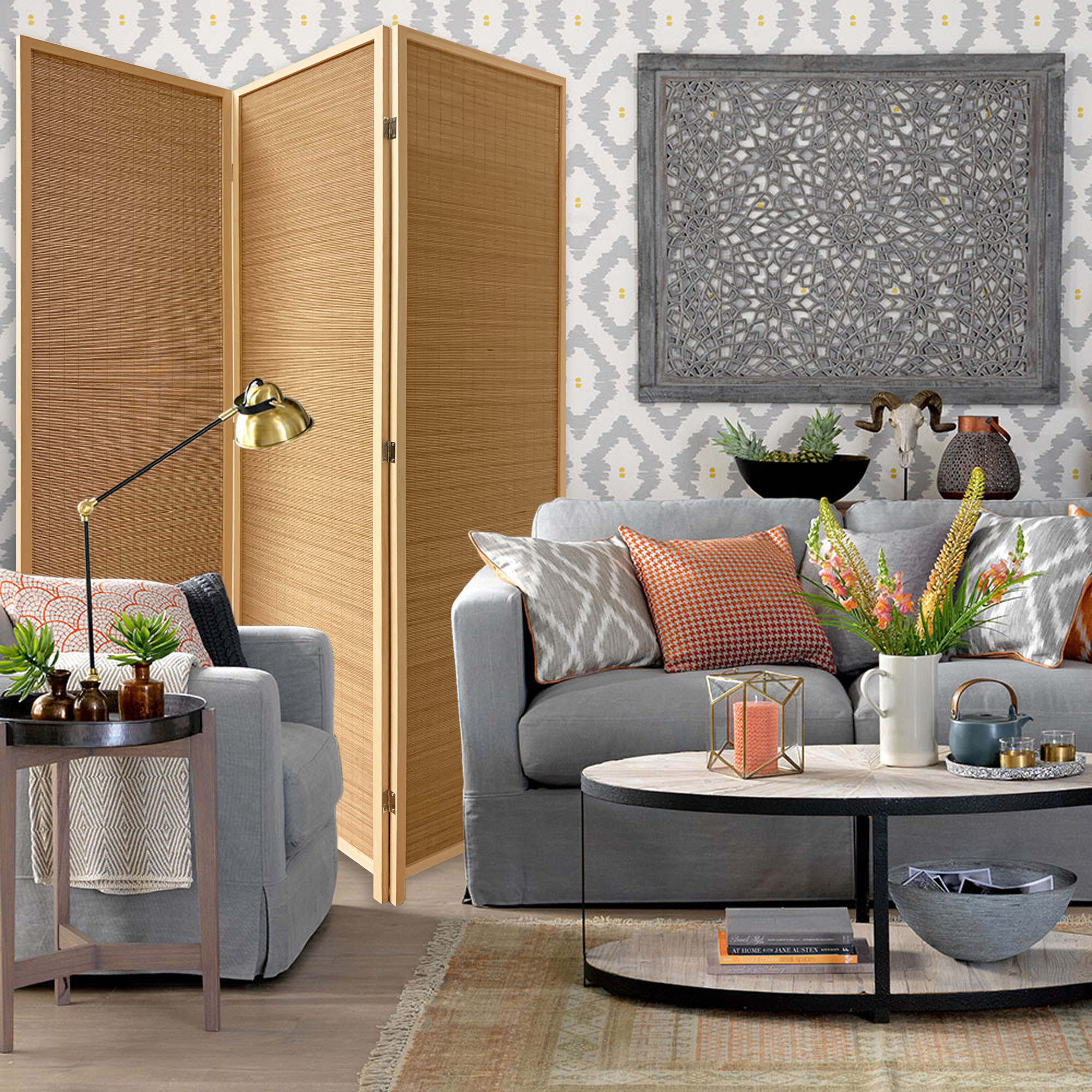 6" Light Bamboo 3 Panel Room Divider Screen - Image 5