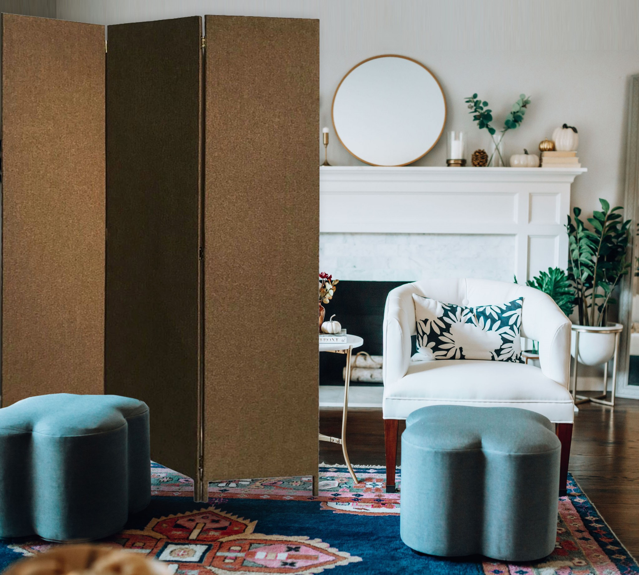 Brown Upholstered 3 Panel Room Divider Screen - Image 4