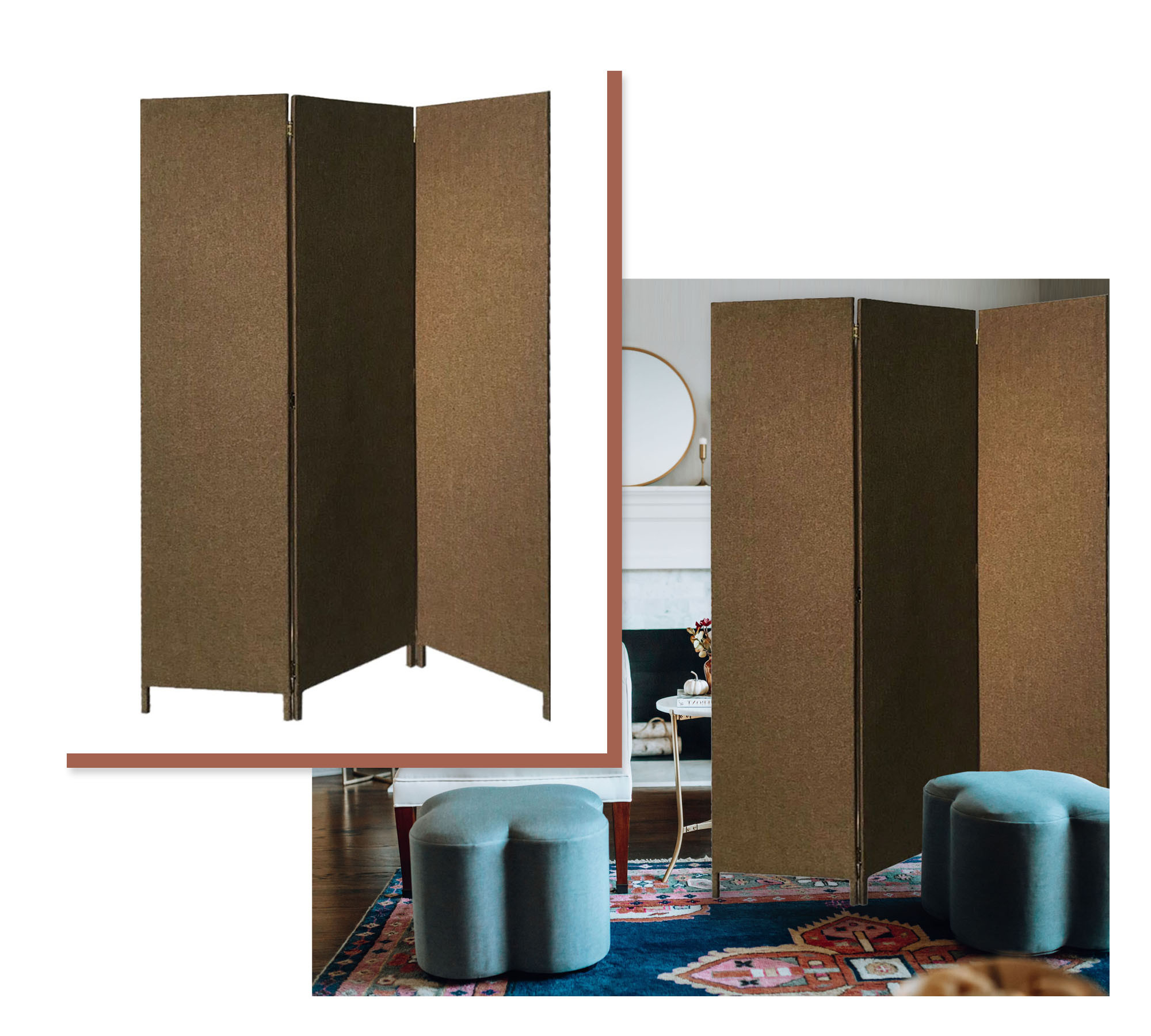 Brown Upholstered 3 Panel Room Divider Screen - Image 5