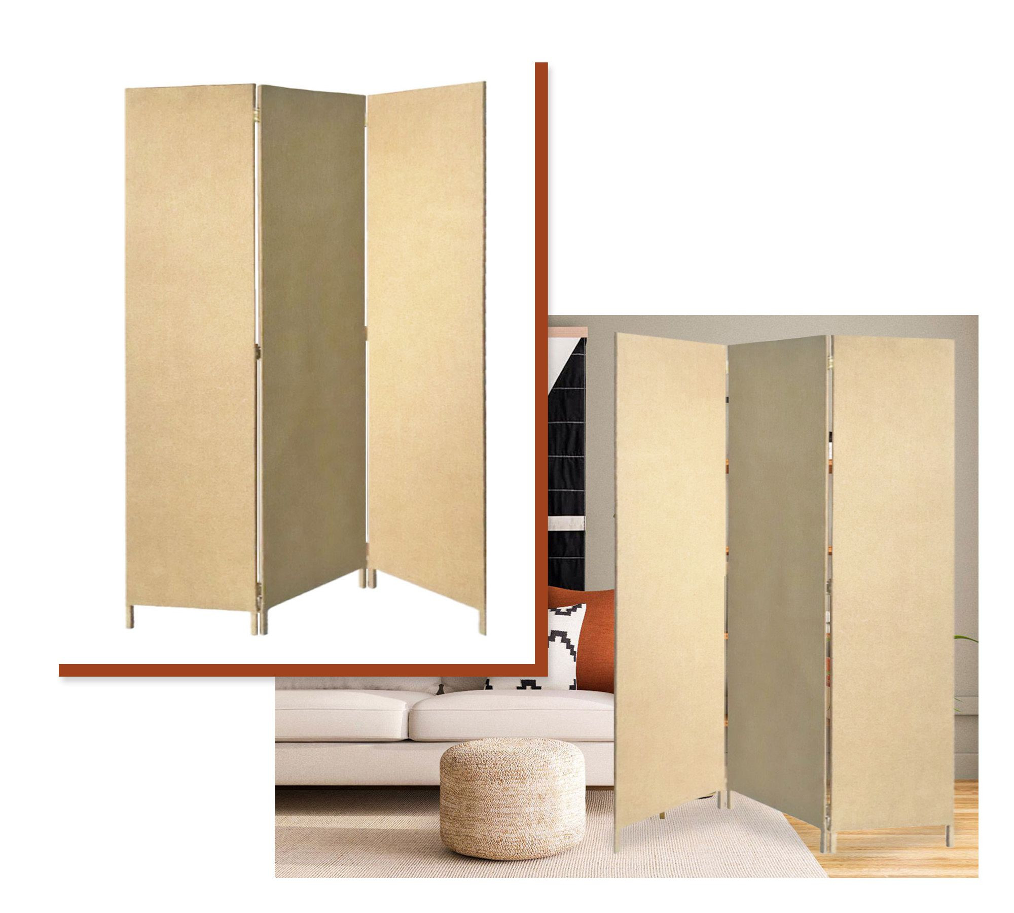 Beige Upholstered 3 Panel Room Divider Screen - Image 3