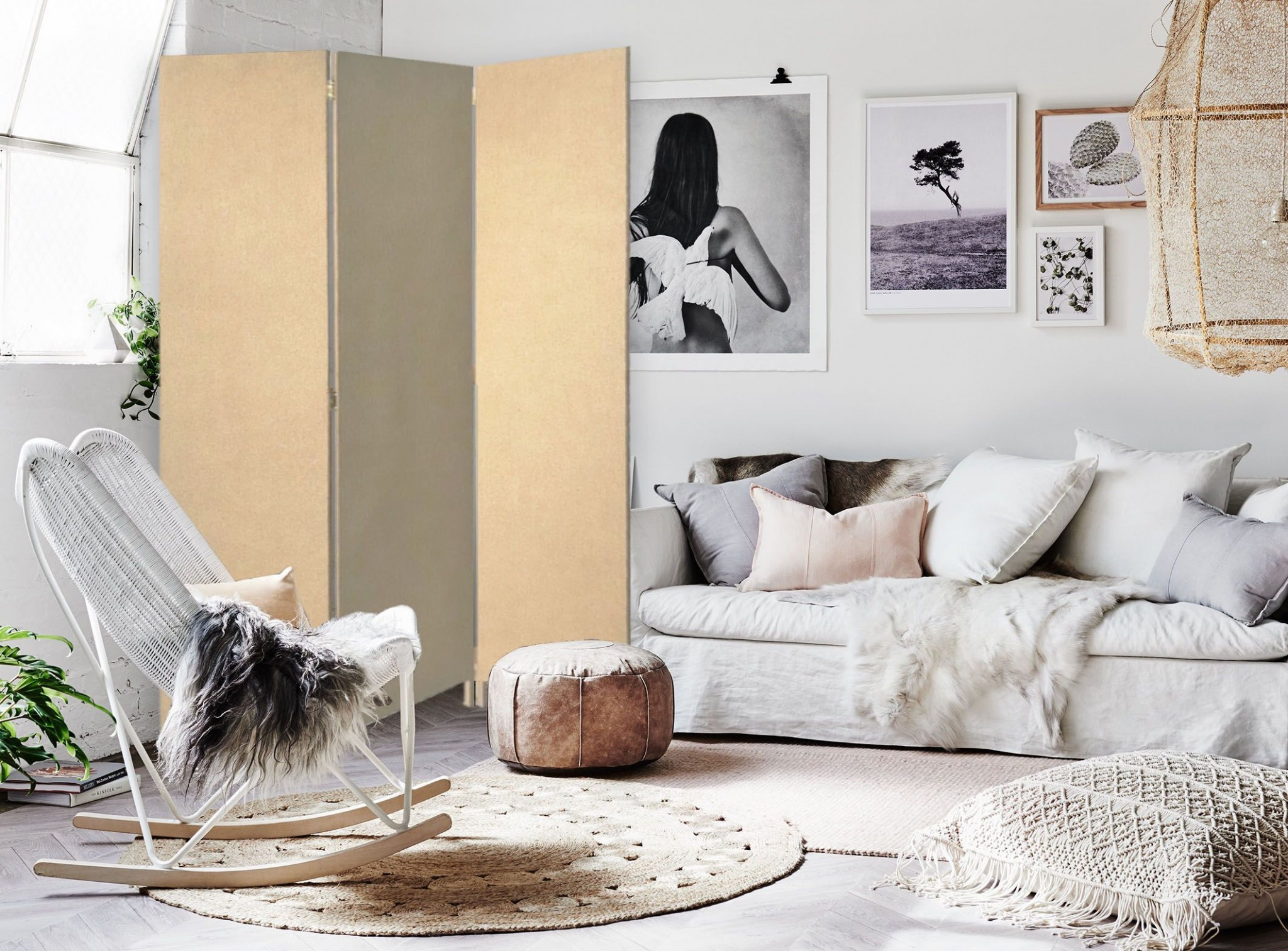 Beige Upholstered 3 Panel Room Divider Screen - Image 5