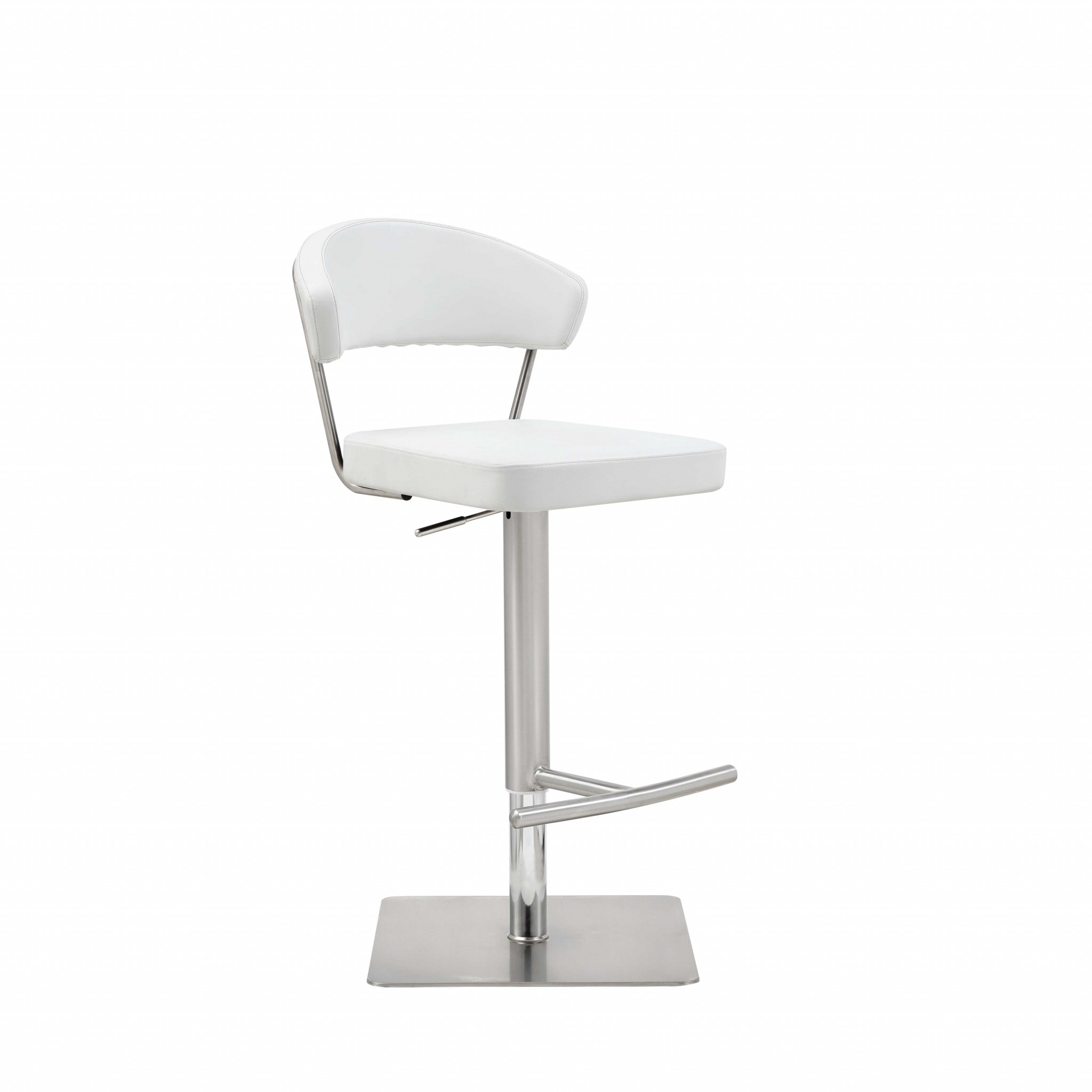 White Faux Leather and Stainless Adjustable Bar Stool - Image 2
