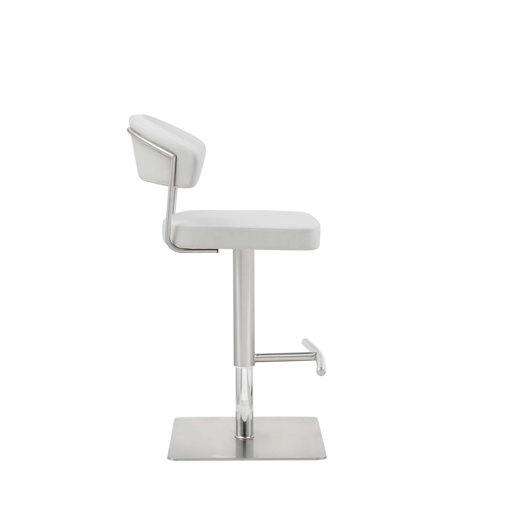 White Faux Leather and Stainless Adjustable Bar Stool - Image 3
