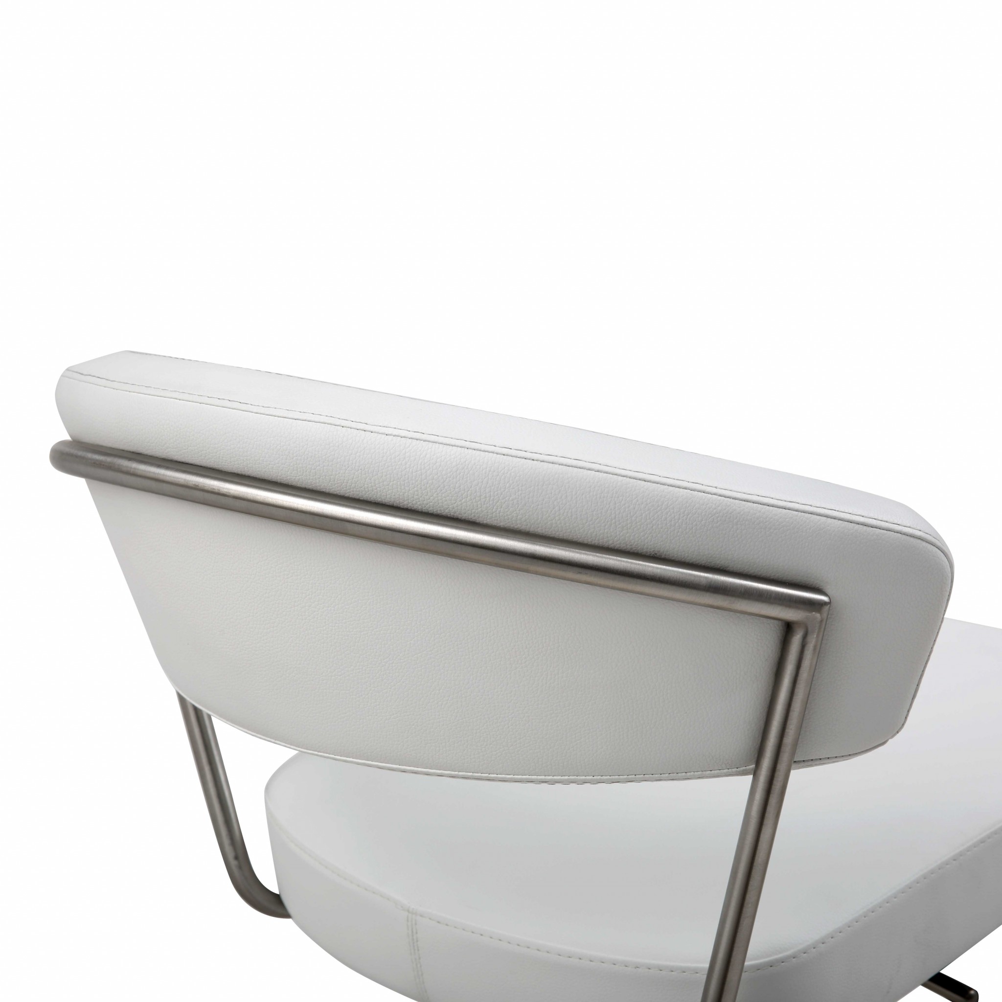 White Faux Leather and Stainless Adjustable Bar Stool - Image 5