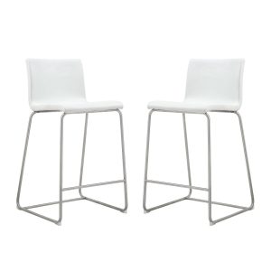 Set of 2 White Faux Leather Low Back Counter Stools