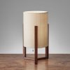 Walnut Wood Finish Cylindrical Linen Shade Table Lamp