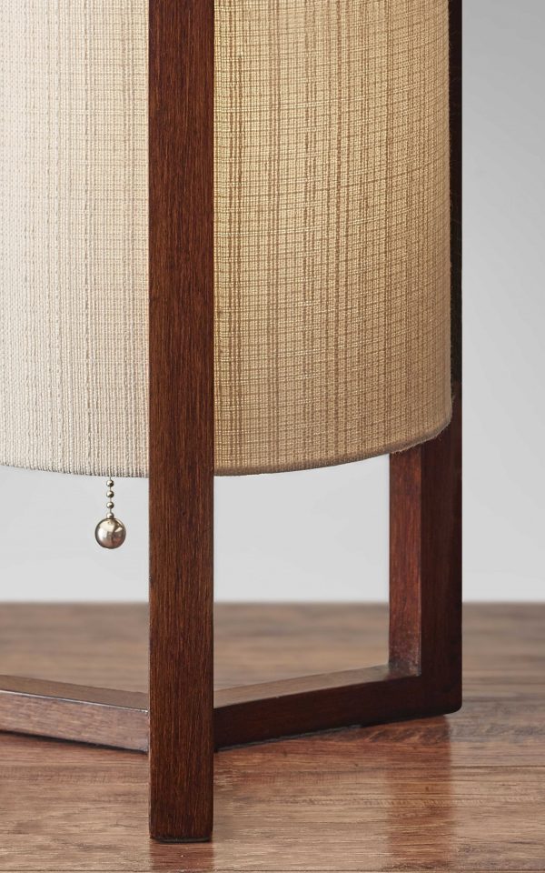 Walnut Wood Finish Cylindrical Linen Shade Table Lamp - Image 2