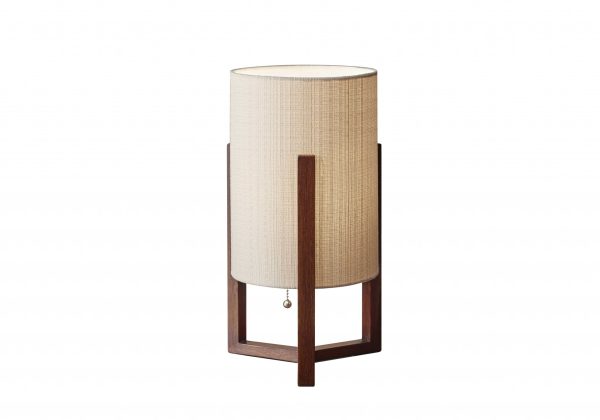 Walnut Wood Finish Cylindrical Linen Shade Table Lamp - Image 3