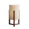 Walnut Wood Finish Cylindrical Linen Shade Table Lamp - Image 4