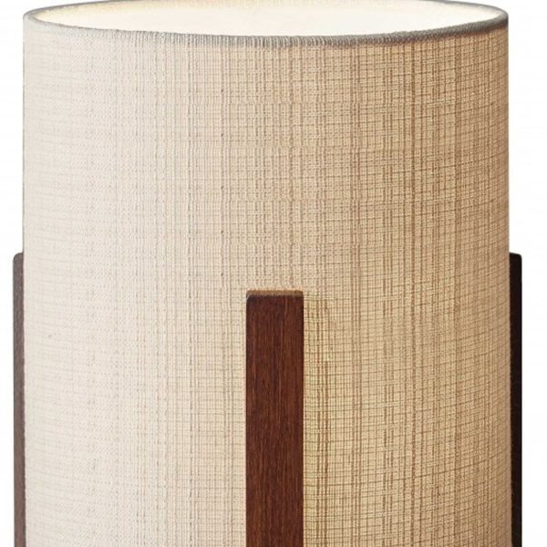 Walnut Wood Finish Cylindrical Linen Shade Table Lamp - Image 5