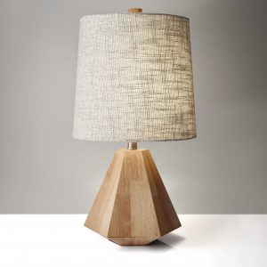 Natural Wood Finish Geometric Base Table Lamp