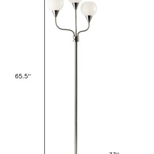 66" Black Three Light Tree Floor Lamp With White Bowl Shade