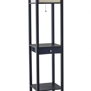 63" Solid Wood Column Floor Lamp With White Rectangular Shade