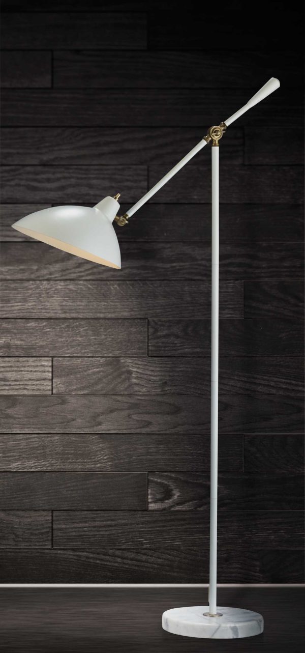 60" White Task Floor Lamp With White Bowl Shade - Image 2