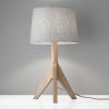 Natural Wood Tripod Base with Grey Felt Tapered Drum Shade Table Lamp