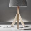 Natural Wood Tripod Base with Grey Felt Tapered Drum Shade Table Lamp - Image 3
