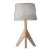 Natural Wood Tripod Base with Grey Felt Tapered Drum Shade Table Lamp - Image 4