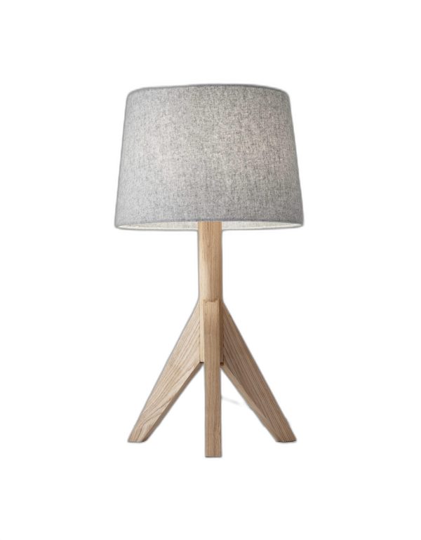 Natural Wood Tripod Base with Grey Felt Tapered Drum Shade Table Lamp - Image 4