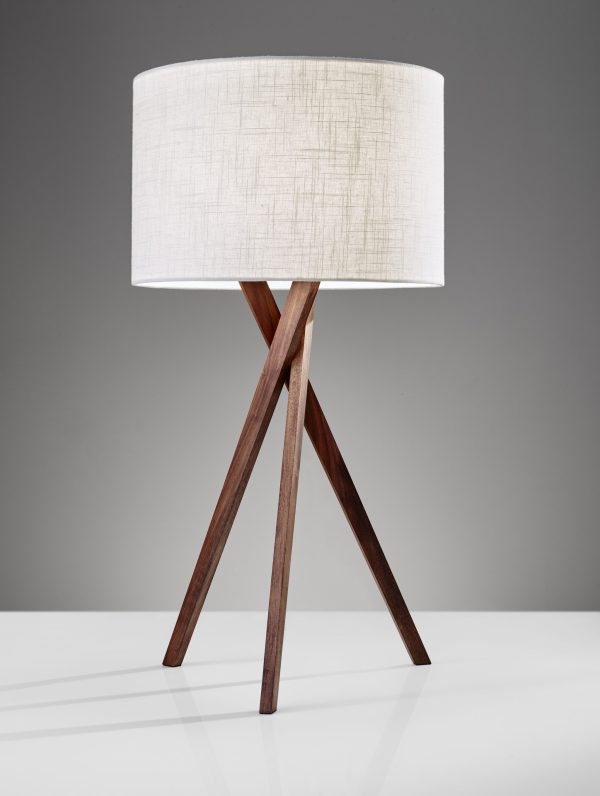 Tripod Leg Walnut Wood Table Lamp - Image 3