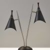 Matte Black Metal Two Light Desk Lamp Smart Outlet Compatible