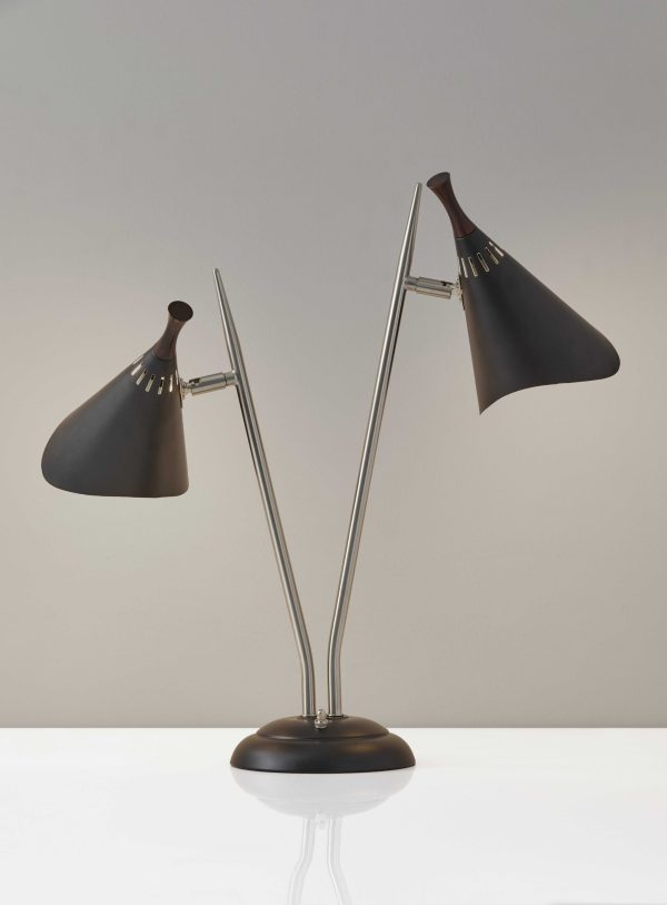 Matte Black Metal Two Light Desk Lamp Smart Outlet Compatible - Image 2