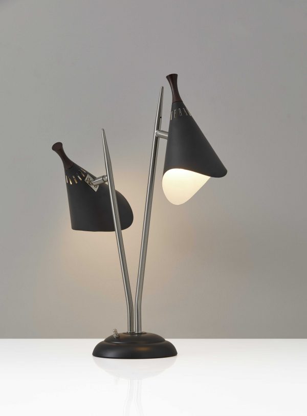 Matte Black Metal Two Light Desk Lamp Smart Outlet Compatible - Image 3
