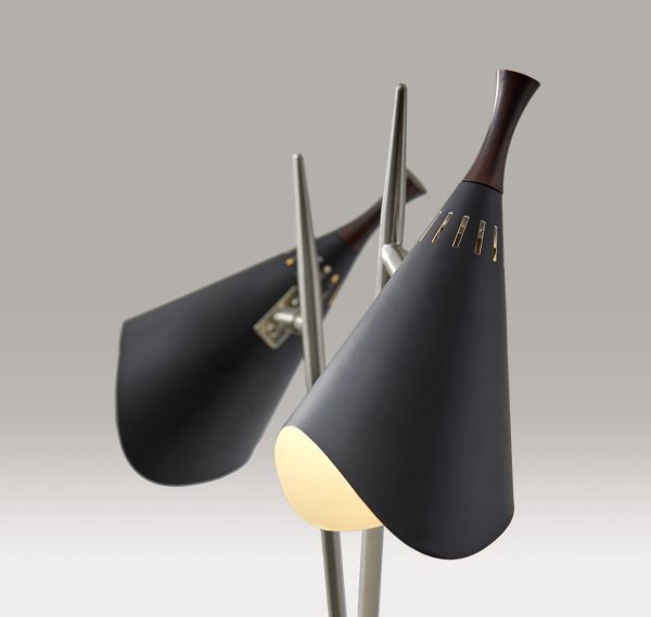 Matte Black Metal Two Light Desk Lamp Smart Outlet Compatible - Image 4