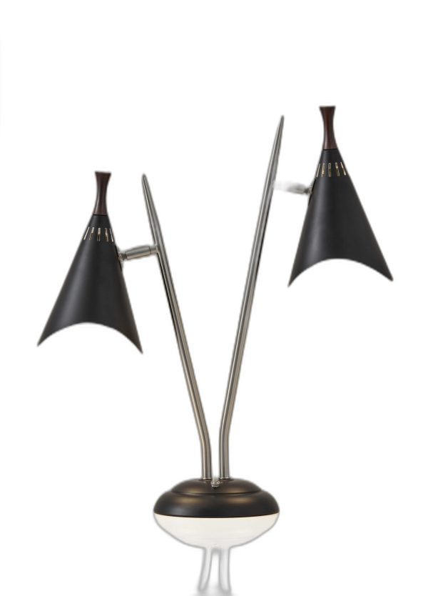 Matte Black Metal Two Light Desk Lamp Smart Outlet Compatible - Image 5
