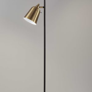 58" Black Two Light Novelty Floor Lamp With Brass Cone Shade