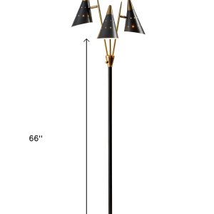 66" Black Three Light Novelty Floor Lamp With Black Cone Shade