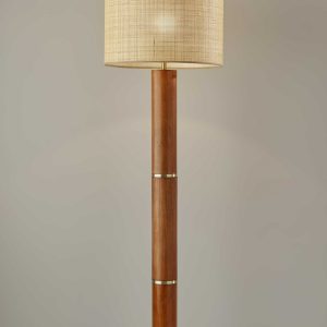 62" Solid Wood Traditional Shaped Floor Lamp With Brown Drum Shade