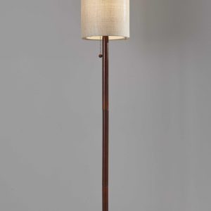 65" Solid Wood Traditional Shaped Floor Lamp With Beige Drum Shade