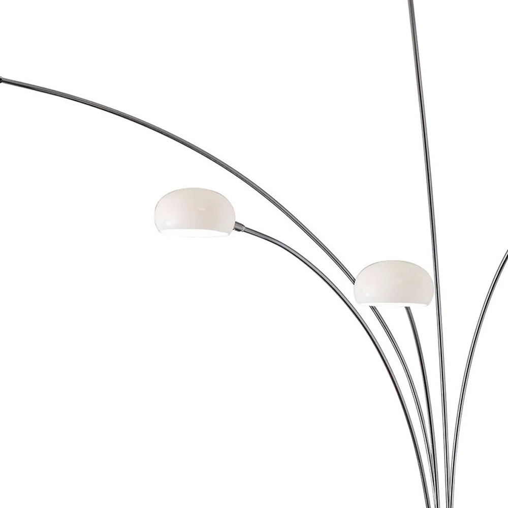 Brushed Steel Adjustable Arc Floor Lamp with Five Lights and White Milk Glass Shades