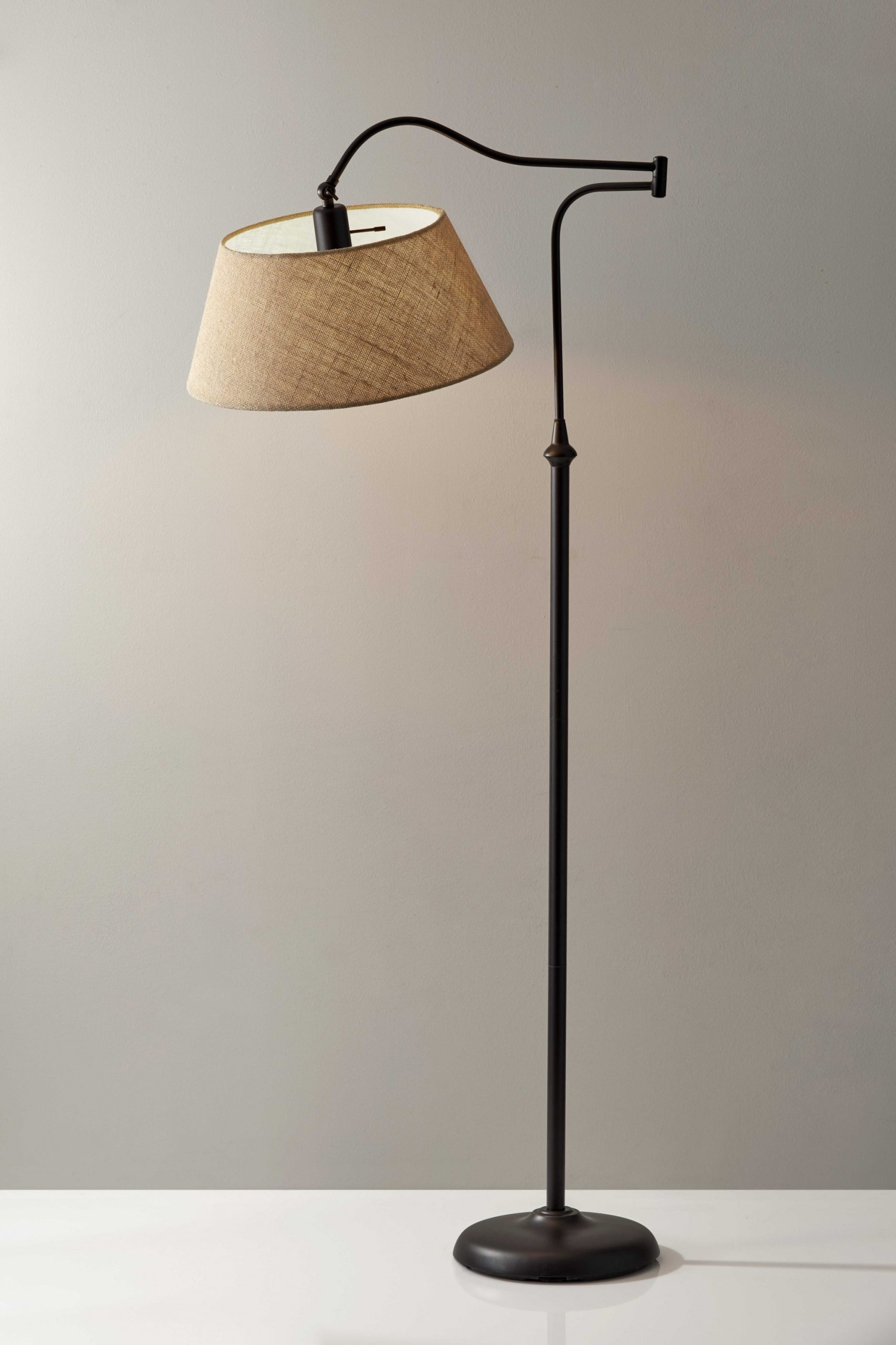 61" Bronze Arched Floor Lamp With Brown Empire Shade - Image 3