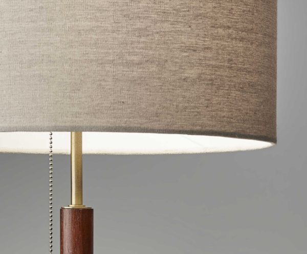 Antique Brass Metal and Walnut Wood Table Lamp - Image 2