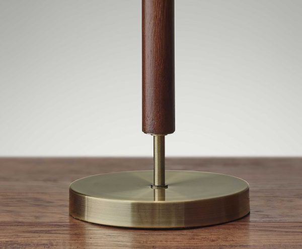 Antique Brass Metal and Walnut Wood Table Lamp - Image 3