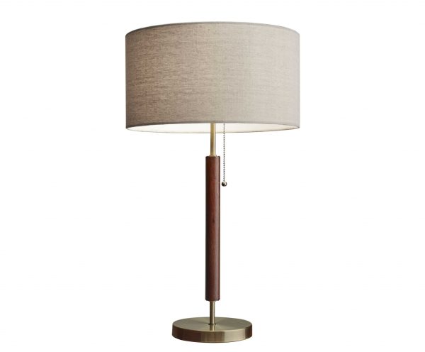 Antique Brass Metal and Walnut Wood Table Lamp - Image 4