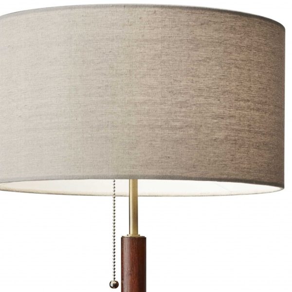 Antique Brass Metal and Walnut Wood Table Lamp - Image 5