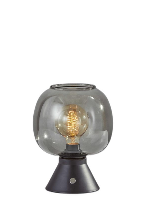Smoked Glass Globe Shade with Vintage Edison Bulb and Matte Black Metal Table Lamp - Image 2