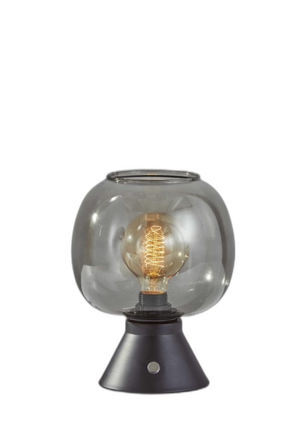 Smoked Glass Globe Shade with Vintage Edison Bulb and Matte Black Metal Table Lamp - Image 3