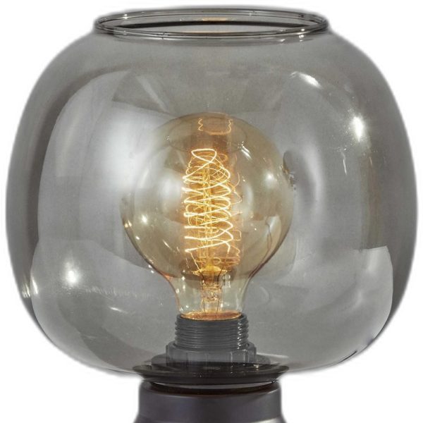 Smoked Glass Globe Shade with Vintage Edison Bulb and Matte Black Metal Table Lamp - Image 4
