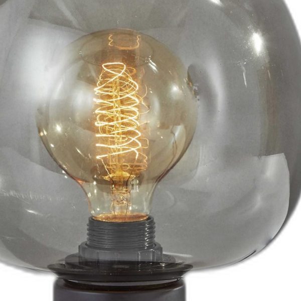 Smoked Glass Globe Shade with Vintage Edison Bulb and Matte Black Metal Table Lamp - Image 5