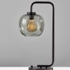 Smoked Glass Globe Shade with Vintage Edison Bulb and Matte Black Metal Arc Table Lamp