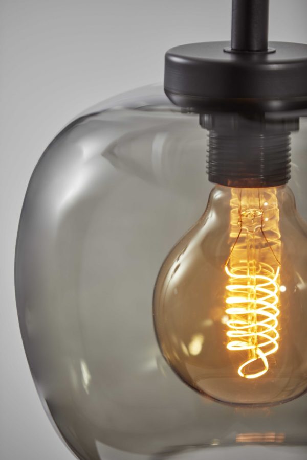 Smoked Glass Globe Shade with Vintage Edison Bulb and Matte Black Metal Arc Table Lamp - Image 3