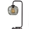 Smoked Glass Globe Shade with Vintage Edison Bulb and Matte Black Metal Arc Table Lamp - Image 4