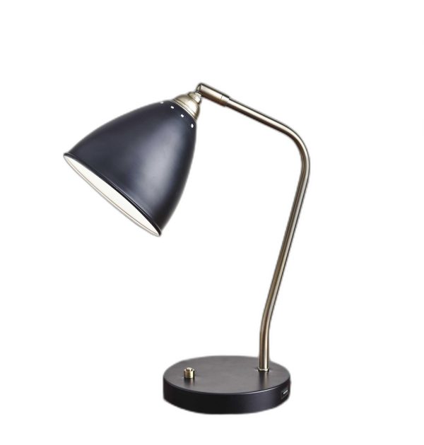 Black Metal and Antique Brass Adjustable USB Port Desk Lamp - Image 3