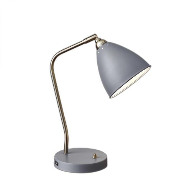 Grey Metal and Antique Brass Adjustable USB Port Desk Lamp - Image 2