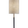 Antique Brass Metal Tripod Base with Matte Black Accent and Tall Natural Fabric Shade Table Lamp - Image 3